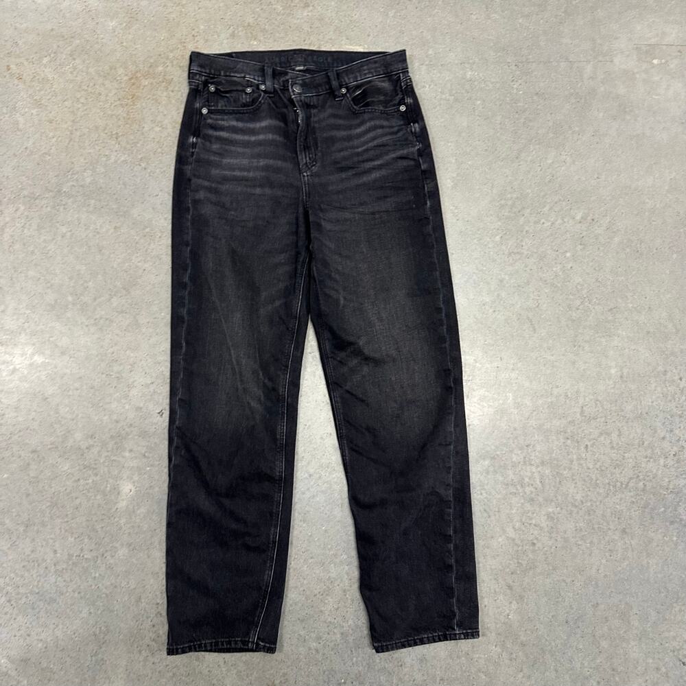 American Eagle Super High Rise Baggy Straight Jeans Black Washed Denim Sz 4 Reg
